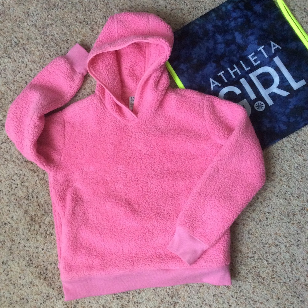 Athleta Girl Pink Pullover Sherpa Hoodie & Pack Bundle Sz L